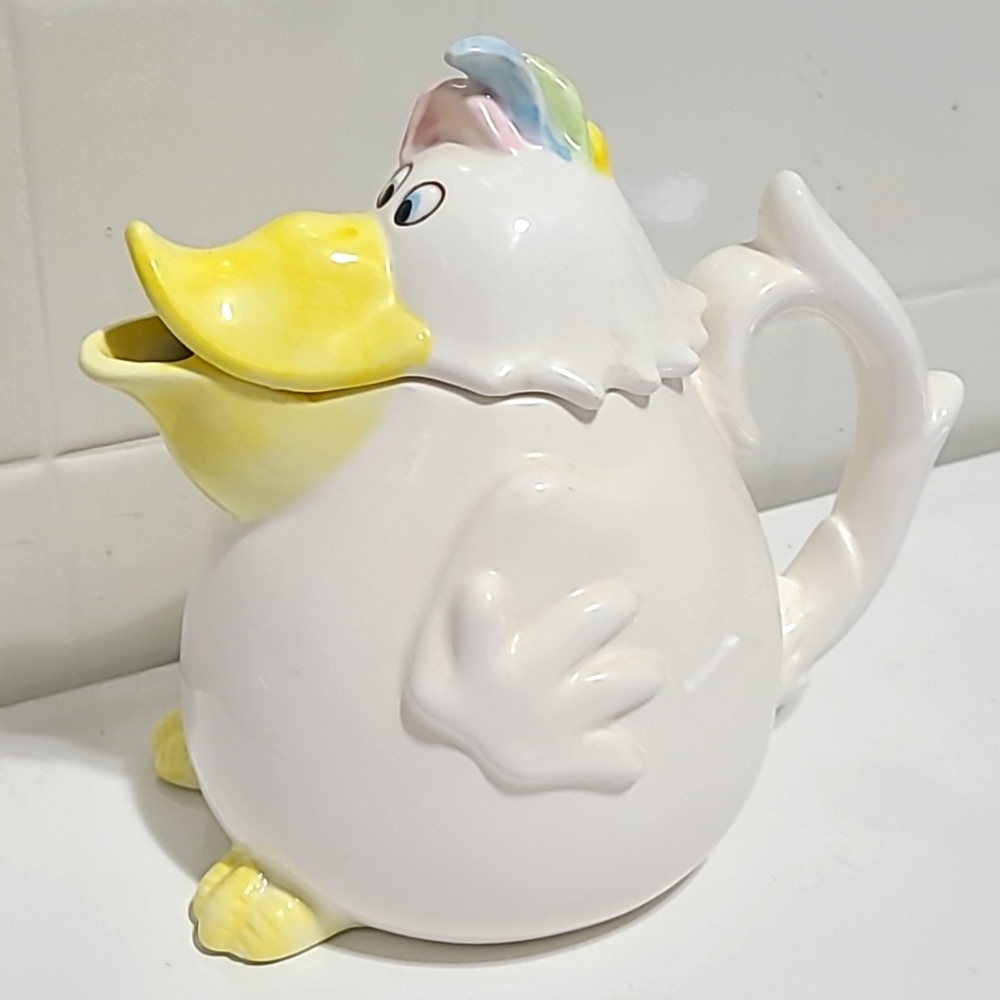 Fitz and Floyd White and Yellow Duck Teapot